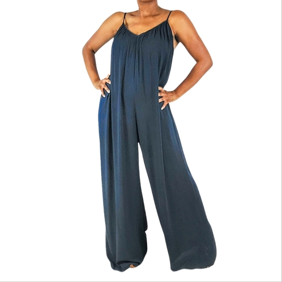L'AGENCE Blue Hina Crepe Wide Leg Jumpsuit
